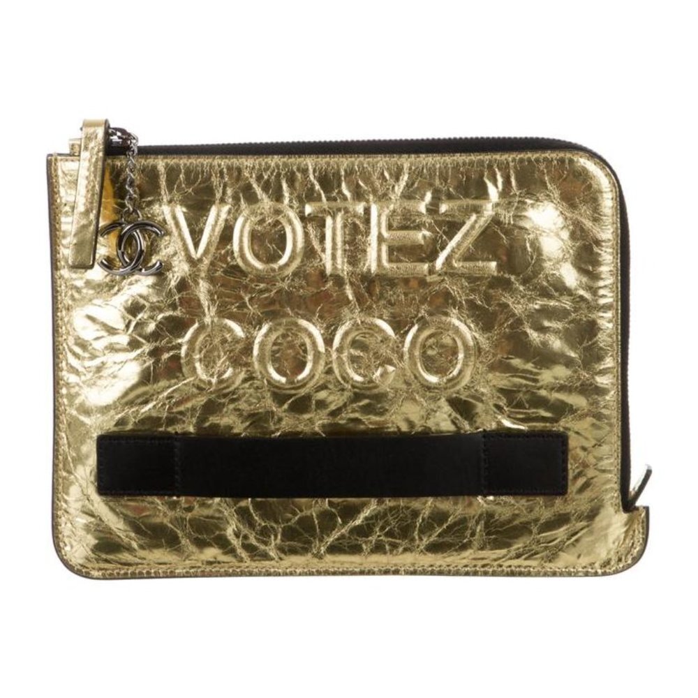 Chanel Votez Coco Gold O-Case Zip Clutch 92cas81
